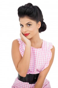 Pretty black hair model looking at camera